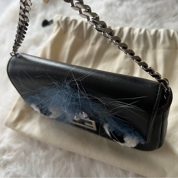 FENDI Micro Baguette Monster Pouch Clutch Bag Napa Leather Black - Picture 7 of 14